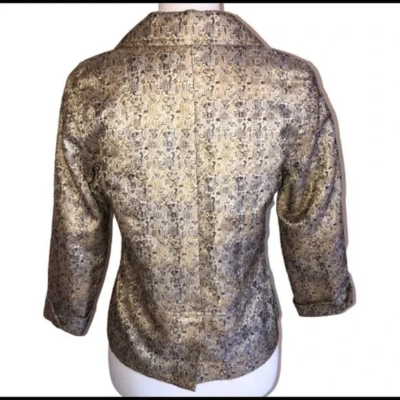 Chico’s Gold & Blue Brocade Jacket Size Small - Picture 3 of 7